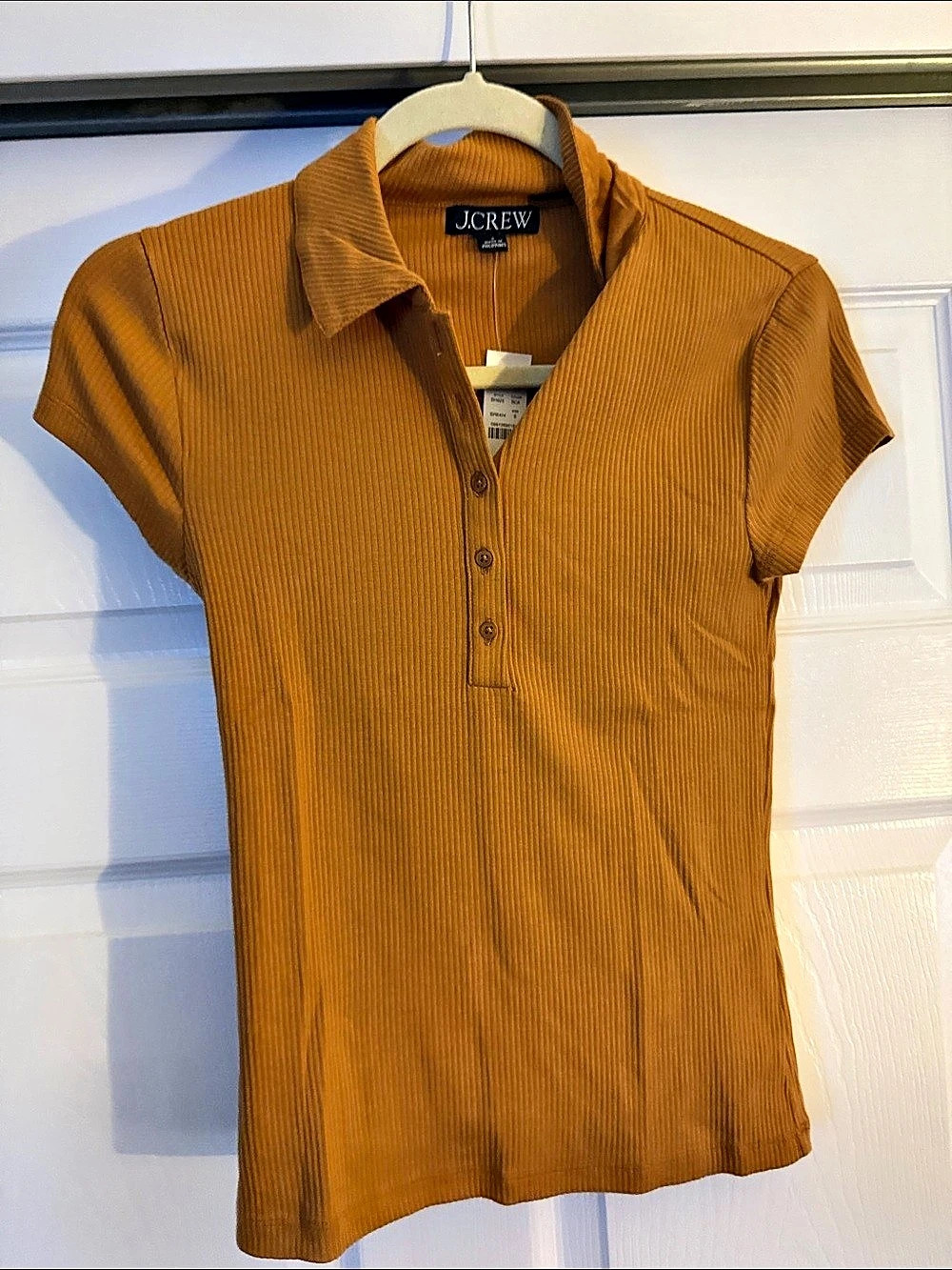 J.Crew Ribbed Short-Sleeve Polo Shirt Brown Medium